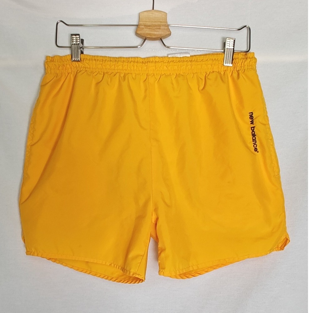 New Balance Shorts Retro Nylon Yellow Athletic Mesh Liner Pockets Mens Small